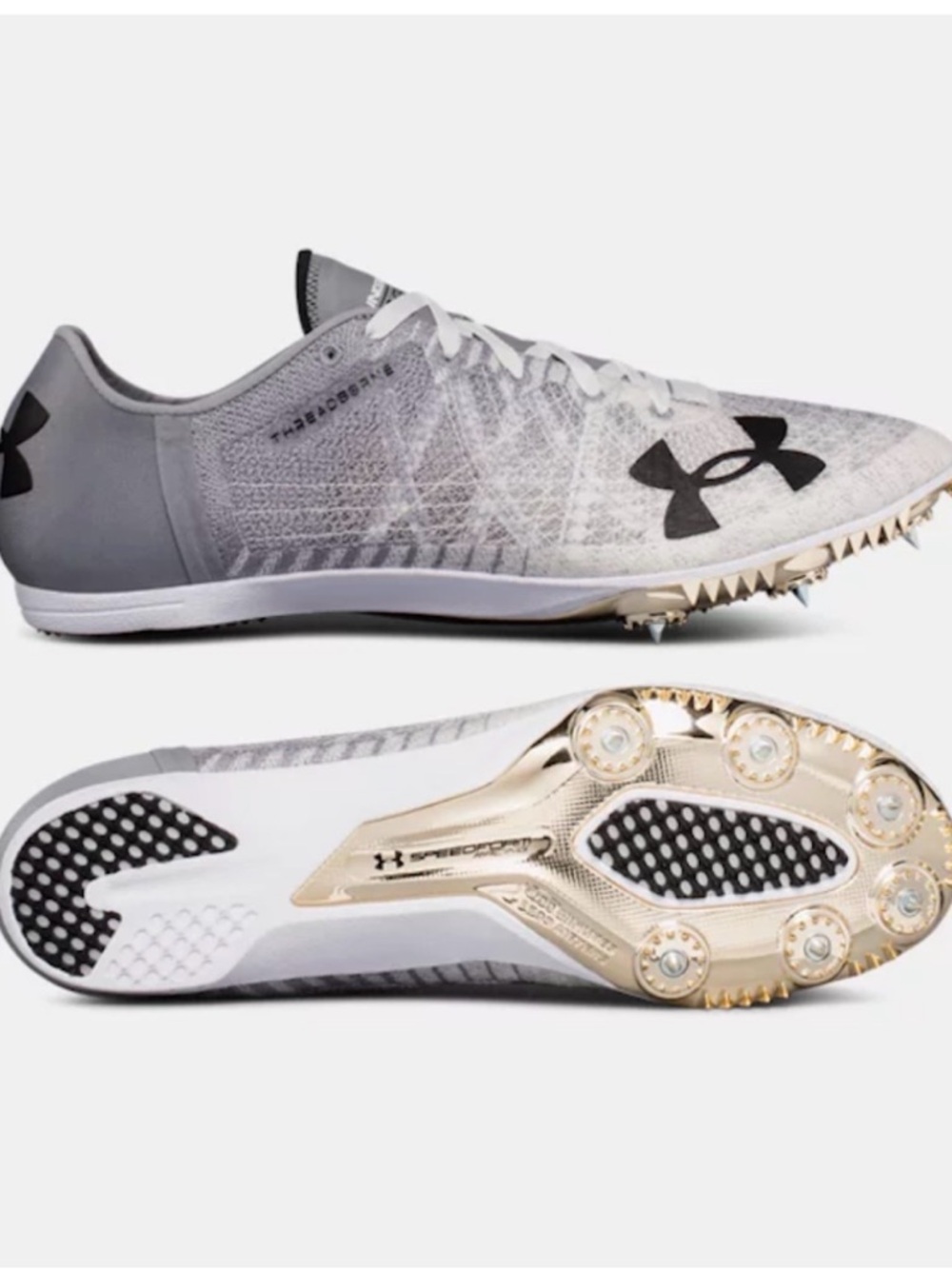 Under Armour Speedform Sprint Track Spikes Yth 5.5 White Gray Gold Lightweight
